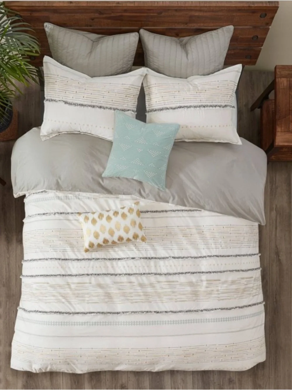 Ink+Ivy Nea Neutral Stripe Fringe King Duvet Cover & shams boho shabby chic